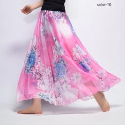 New Fashion 2025 Women's BOHO Elegant Florals Print Chiffon Long Skirt Ladies Slim High-Waist Elastic Waist Pleated Skirts SK15