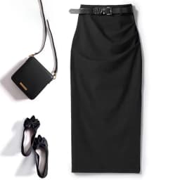 Autumn Office Lady Pencil Skirt Elegant Pleated Midi Skirts Women High Waist Slim Temperament Formal Party Skirt Belt Belt 438A
