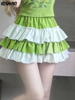 Y2k Aesthetic Contrast Color Women Skirts Harajuku Ball Gown High Waist Ruffled Mini Skirt 2026 Summer Grunge Sweet Cake Faldas