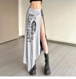 American Harajuku Punk Spliced Constrast Color Long Skirt Y2k Aesthetic Sexy Side High Split Jupe Letter Print Vintage Skirts