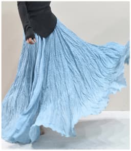 Womens High Waisted Flowy Maxi Skirt Crinkled Cotton Linen A-Line Pleated Beach Long Skirt Bohemian Style for Spring Summer K444