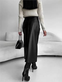 Leather Skirt High Waist Women Front Slit Spring Autumn Long Skirt High Waisted Office Lady Slim Skirts Elegant Ropa De Mujer