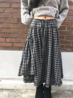 Retro Plaid Drawstring A-Line Skirt Women's Fashion Item Design Versatile Spring 2026 Commute Style Korean Version Cotton