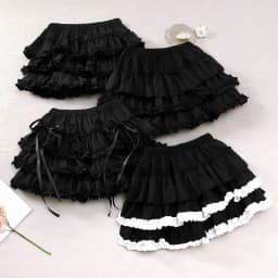 Women Black Short Skirt Japanese Preppy Style Skirt Female Elastic Waist Tutu Skirts Lace Ruffles A-line Mini Pleated Cake Skirt