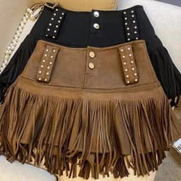 Women's Y2K Harajuku Fringe Rivet Mini Skirt American Retro High Waist A Line Skirt Vintage Gurenge Fashion Summer Skirt New