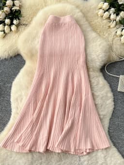 SINGREINY Female French Knitted Mermaid Skirt Autumn Stretch High Waist Rib Knit Classy Winter Thick Versatile Basics Long Skirt