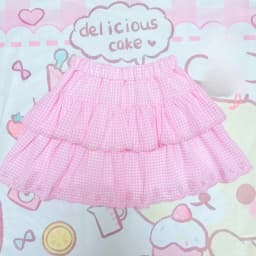 Kawaii Sweet Pink Mini Skirt Gingham Print Tiered Ruffle Ice Cream Motif Y2K Japanese Harajuku Subculture Daily Bottoms Skirts