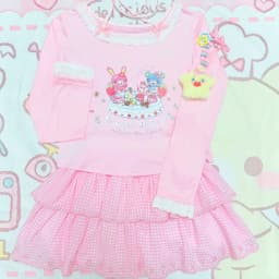 Kawaii Sweet Pink Mini Skirt Gingham Print Tiered Ruffle Ice Cream Motif Y2K Japanese Harajuku Subculture Daily Bottoms Skirts