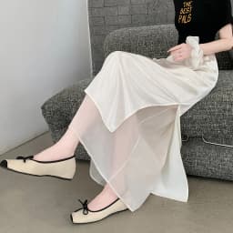 Acetate Satin Tulle Paneled Slit Skirt Women's Summer Lightweight Casual Long Skirt High-waist Elegant A-line Skirt Office Lady