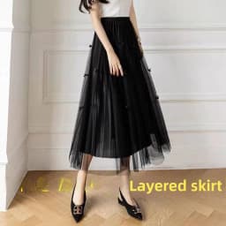 Elegant Long 2025 Patchwork Flower Print Tulle Skirt plus Size Women's Cake Style Half Body Fairy Tale Skirts