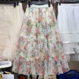Elegant Long 2025 Patchwork Flower Print Tulle Skirt plus Size Women's Cake Style Half Body Fairy Tale Skirts