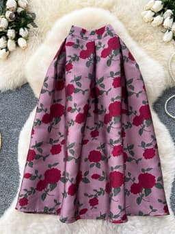 SINGREINY Fashion Jacquard Vintage Skirts Autumn 2025 Zipper Design Puffy Women American Retro Floral Print A Line Skirts