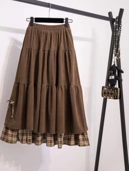 High Waist Plaid Corduroy Skirt Women's Autumn Winter plus Size A-Line Midi Cake Skirt American Style Citywalk PVC Fabric