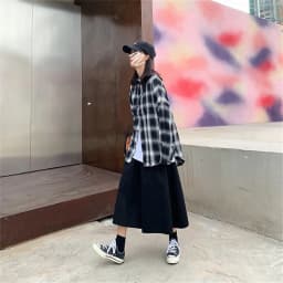 Japanese Style Workwear A-Line Midi Skirt for Women plus Size Student Chic Black Simple Cotton High Waist Skirt Trendy
