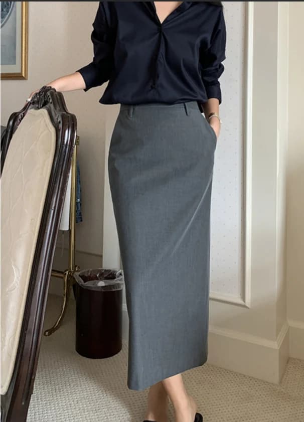 Elegant Women Pencil Skirts 2025 Spring Summer Office Ladies Pockets Casual High Waist Midi Suits Skirt L978C