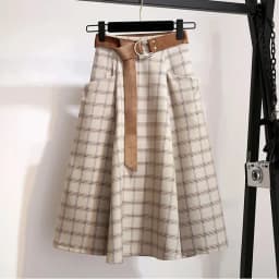 Plaid Vantage High Waist A-line Loose With Belt Pocket Women's Skirt Korean Fashion Mid-Calf Long Skirts For Women 2026 Spring