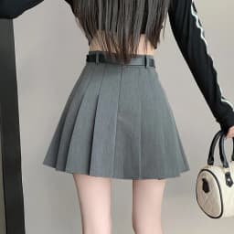 Women's High Waist Gray Pleated Skirt Summer New Preppy Style Slim Fit A-line Skirts Woman Solid Color Casual Student Mini Skirt