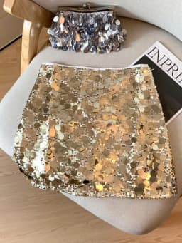 Autumn 2025 New Black Gold Sequined Sexy Club Slim Party Half Short Skirt Vintage Women High Waist Hip Wrapped Zipper Mini Skirt