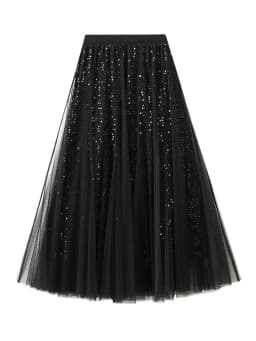MiuKoMiYa Women Mesh Sequin Skirts Long High Waist Black Midi Tulle Skirt With Sequins For Ladies Women's Cake Skirt Ruffle
