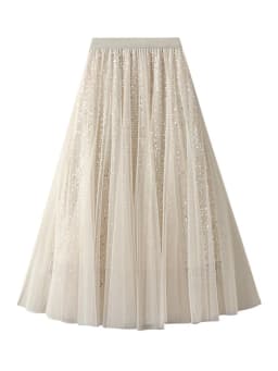 MiuKoMiYa Women Mesh Sequin Skirts Long High Waist Black Midi Tulle Skirt With Sequins For Ladies Women's Cake Skirt Ruffle