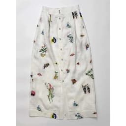 Summer Beige Soft Linen A-line Skirt Women High Waist Fun Print Front Button Split Wrapped Hip Long Skirt Brand