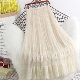 2026 Korean Spring Autumn New Female 6 Colors 3 Layers Fashion Lace Hollow Long Skirts Lining Mesh Lace Dance Skirt Clothes