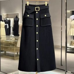 New High End Elegant Knitted Skirt Women Office Lady High Waist Fashion Single Breasted Slim Wrapped Hip Midi Skirt