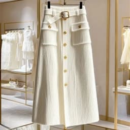 New High End Elegant Knitted Skirt Women Office Lady High Waist Fashion Single Breasted Slim Wrapped Hip Midi Skirt