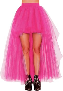 Pink Fluffy Tulle High Low Skirt Puffy Tiered Women's Tutu Skirts Party Night Maxi Dress Cosplay A-Line Petticoat