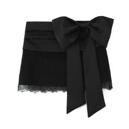 Sexy Women Lace Trim Bow Mini Skirt Mid-rise Black Skirts