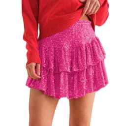 Women Ruffle Sequins Skirt Fashion Casual High Waist Pleated Skirt Pink Fashion Dance Carnival Party Shorts Sexy Streetwear