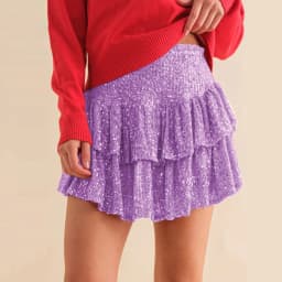 Women Ruffle Sequins Skirt Fashion Casual High Waist Pleated Skirt Pink Fashion Dance Carnival Party Shorts Sexy Streetwear