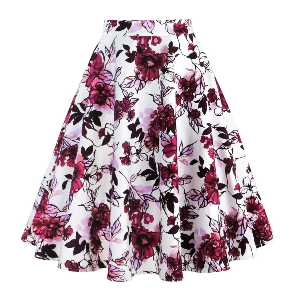 2025 New Arrival Summer A Line Vintage Floral Skirt 50s Pin Up Style Rockabilly Swing Skirts Women Retro High Waist Midi Skirt
