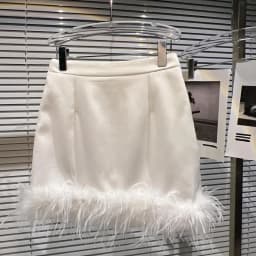 French Sexy Socialite Feather Splicing High Waist Slim Hip-Wrapped Sweet Simple Solid Color Versatile Mini Skirt Women Autumn