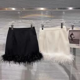 French Sexy Socialite Feather Splicing High Waist Slim Hip-Wrapped Sweet Simple Solid Color Versatile Mini Skirt Women Autumn