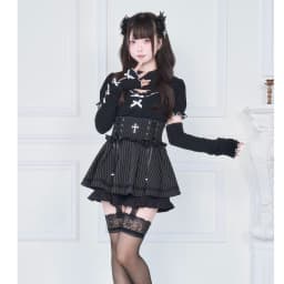 Original Japanese Mines Style Subculture Bow Short-Sleeve Knitted Top High Waist Lace-up Bow Slim A-Line Sweet Skirt Sets Women