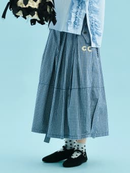 imakokoni women's skirts Female clothing long skirt checkered pattern bow waist a line loose fit casual daily resort wear