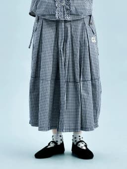 imakokoni women's skirts Female clothing long skirt checkered pattern bow waist a line loose fit casual daily resort wear