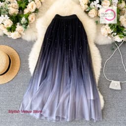 French starry sky gradient gauze skirt female spring and summer new fashion high waist A pleated skirt sequined chiffon skirt