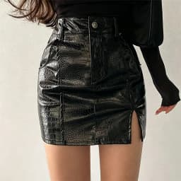 black Crocodile Embossed Leather Skirts women Fashion Side Split Bodycon PU Mini Skirts women Sexy Club Streetwear Short Skirt