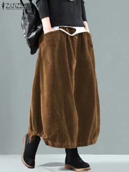 2025 ZANZEA Women Corduroy Skirts Casual Elastic Waist Long Skirt Female Faldas Saia Autumn Vintage Solid Jupe Vestidos Oversize
