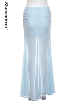 Women Blue Transparent Party Long Dress Blue Skirt Lace Up Long Skirts Female Cute Kwaii Outfits Y2K