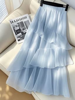 Jmprs Chic Ruffles Chiffon Long Skirt Women High Waist Elegant Fashion Sweet Skirts Korean Casual Soft Female Blue Long Skirt