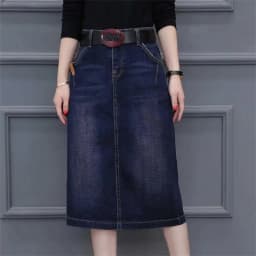 Cowboy Midi Skirt Mid Length 2026 New Spring Summer Denim Wrapped Hip High Waist Split A-Line Skirt Women's Casual Clothes