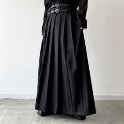 Men Fashion Hip Hop Pleated Skirt With Belt Gothic Vinatge Black Pantskirt Harajuku Casual Long Skirts For Women