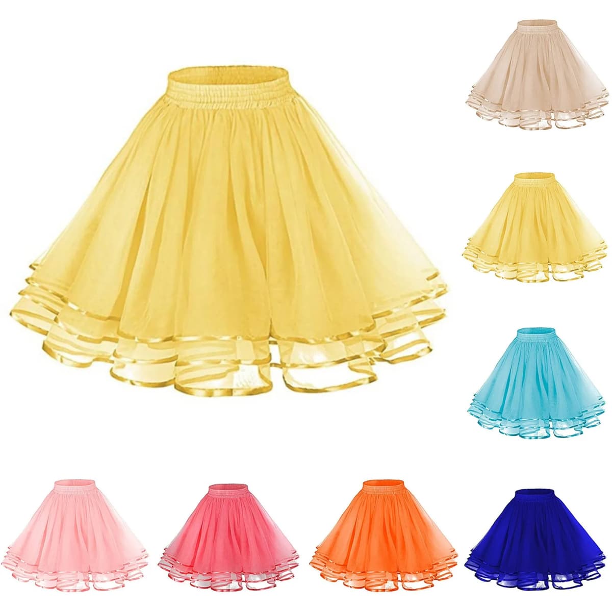 Versatile Skater Women A-Line Skirt Fashion Layered High Waist Tutu Skirt Adult Dancing Costumes Large Swing Pleated Tulle Skirt