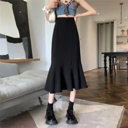 2025 New Summer Ruffled Formal Skirts Women Fashion Elegant High Waist Black White Long Mermaid Skirt Female