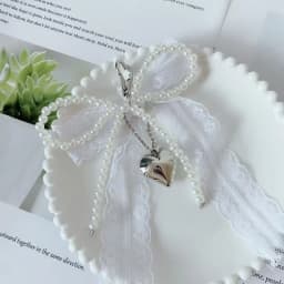 Girl Sweet Lace Pearl Bow Bag Charm Korean Ins Heart Pendant Keychain Bluetooth Headphone Decorative Chain