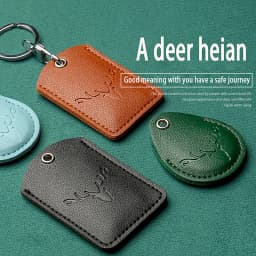 1Pc Access Card Case Leather Card Holder Keychain Key Ring Door Lock Access Tags ID Card Case Keychain Access Card Bag