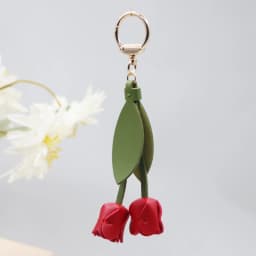 Fashion Tulip Bag Decoration PU Leather Leaf Flower Key Chain, Fashion Cute Charm Creative Bag Pendant For Family/Friends Gift